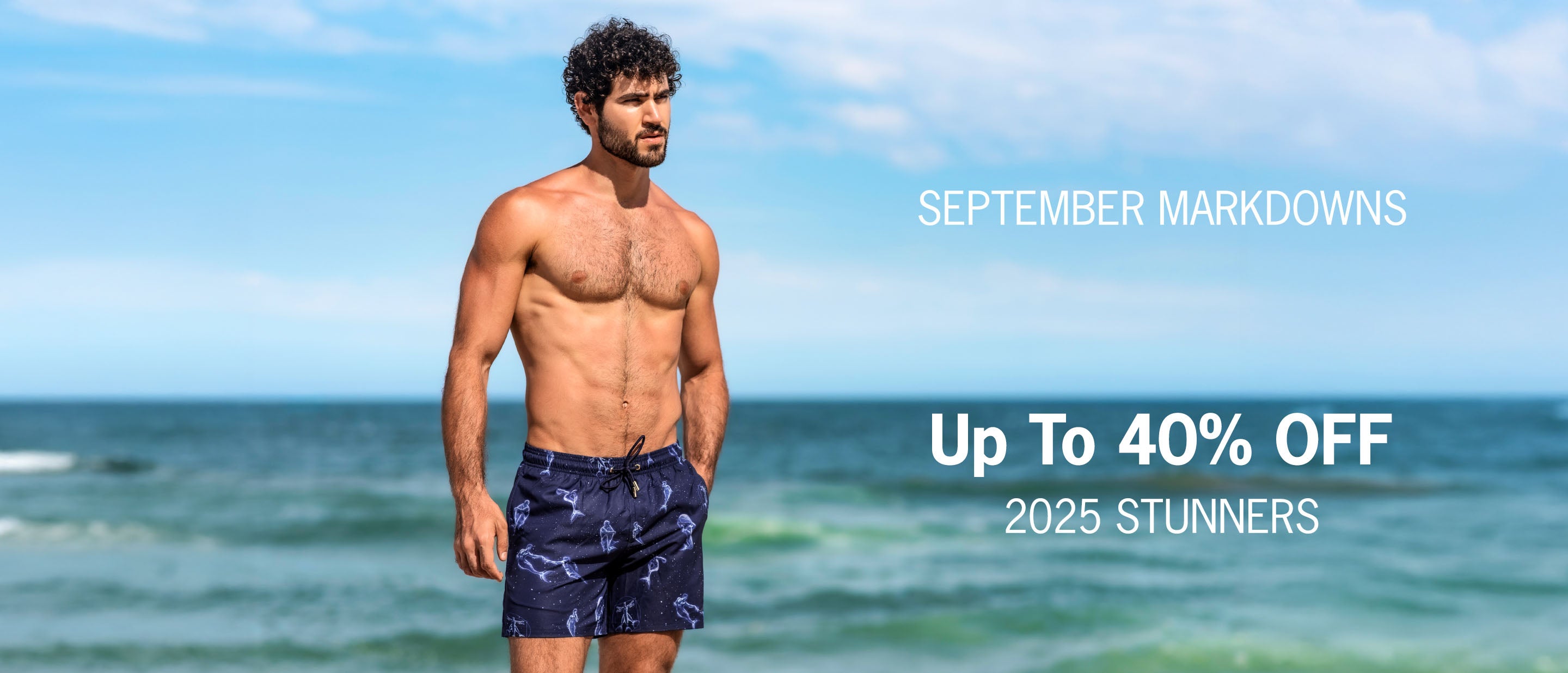 SEPTEMBER MARKDOWNS of Bang! Miami: enjoy up to 40% off on men's selects of summer wear, beachwear, swimsuits, beach shorts, men's shirts, tank tops, and casual shorts.