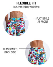 Infographic explaining shorter inseam and leg length on BANG Miami show shorts 2021 lgbtq premium fit designer quality