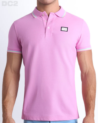 Front view of the BONBON PINK Polo Shirt. It features a slim fit and short sleeves for a modern twist. Made from Peru's premium Pima Cotton, it's stylish and comfortable by DC2 a BANG! Miami Clothes capsule brand.Front view of the BONBON PINK Polo Shirt. It features a slim fit and short sleeves for a modern twist. Made from Peru's premium Pima Cotton, it's stylish and comfortable by DC2 a BANG! Miami Clothes capsule brand.