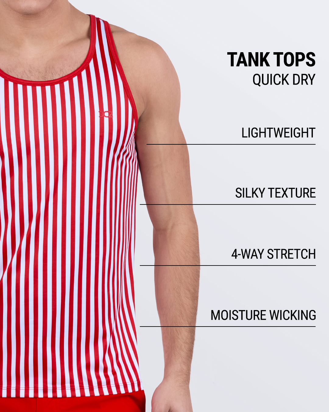 FAST LINES (RAPID RED) tank top for men – quick dry, silky texture, lightweight, moisture-wicking and 4-way stretch – premium activewear by DC2 Miami