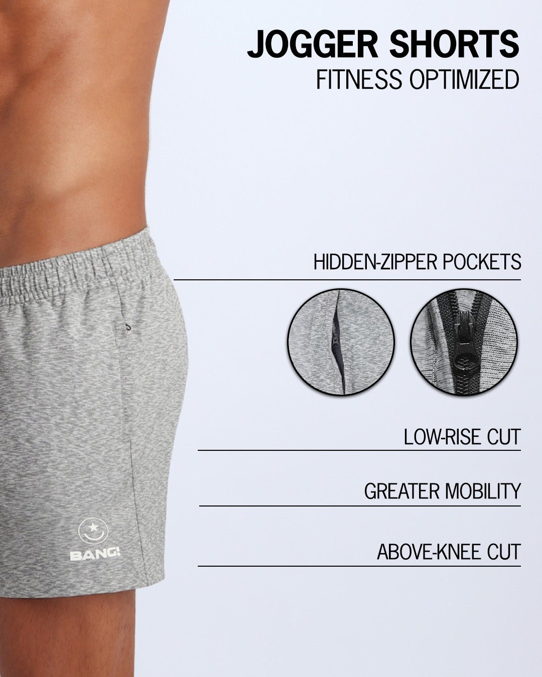 The BANG! GREY ANATOMY Jogger Shorts - designed with sweat-wicking fabric to keep you cool and dry, hidden zipper pockets to keep your essentials safe, a low-rise cut for a comfortable fit, and an above-knee length for maximum mobility.