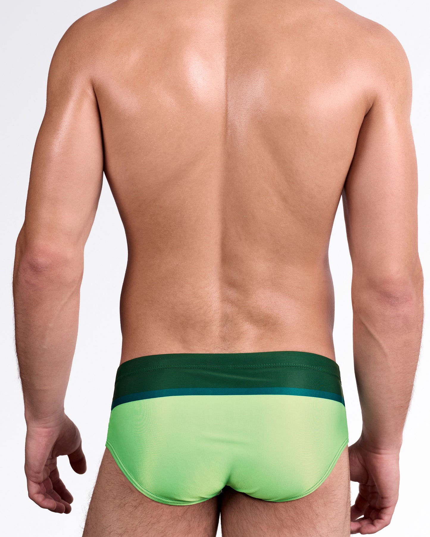 BANG Lines in Stereo Swim Sunga — back view highlighting bold two-tone colorblock design with horizontal contrast panel and tailored rear coverage.
