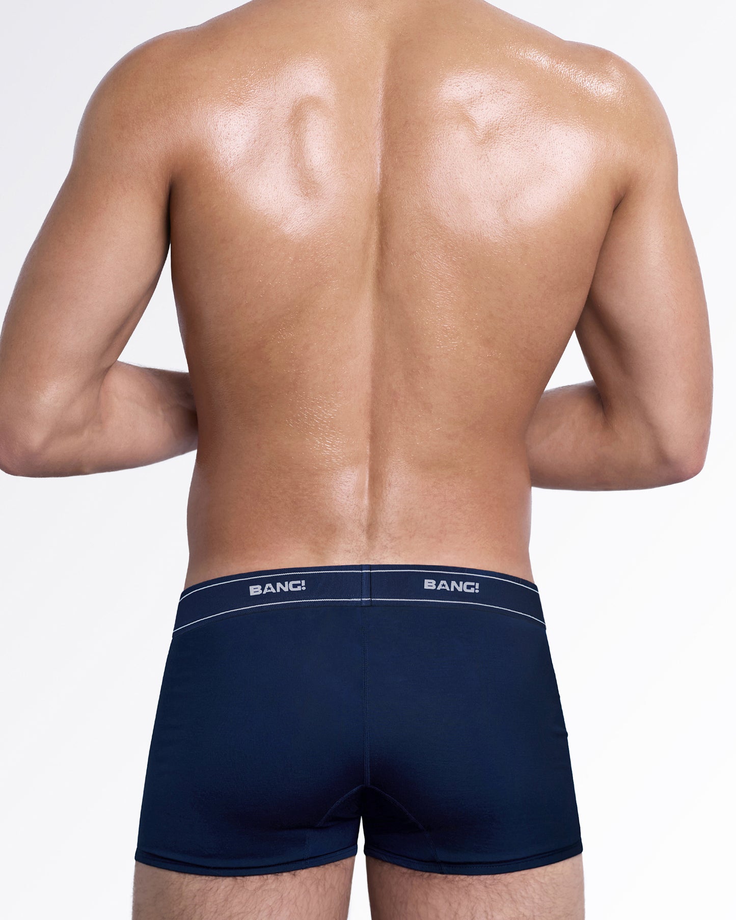 Back view of the BANG! Skin Soft Boxer Briefs in Navy Blue, showcasing the clean silhouette, smooth stretch fabric, and comfortable full-coverage fit.