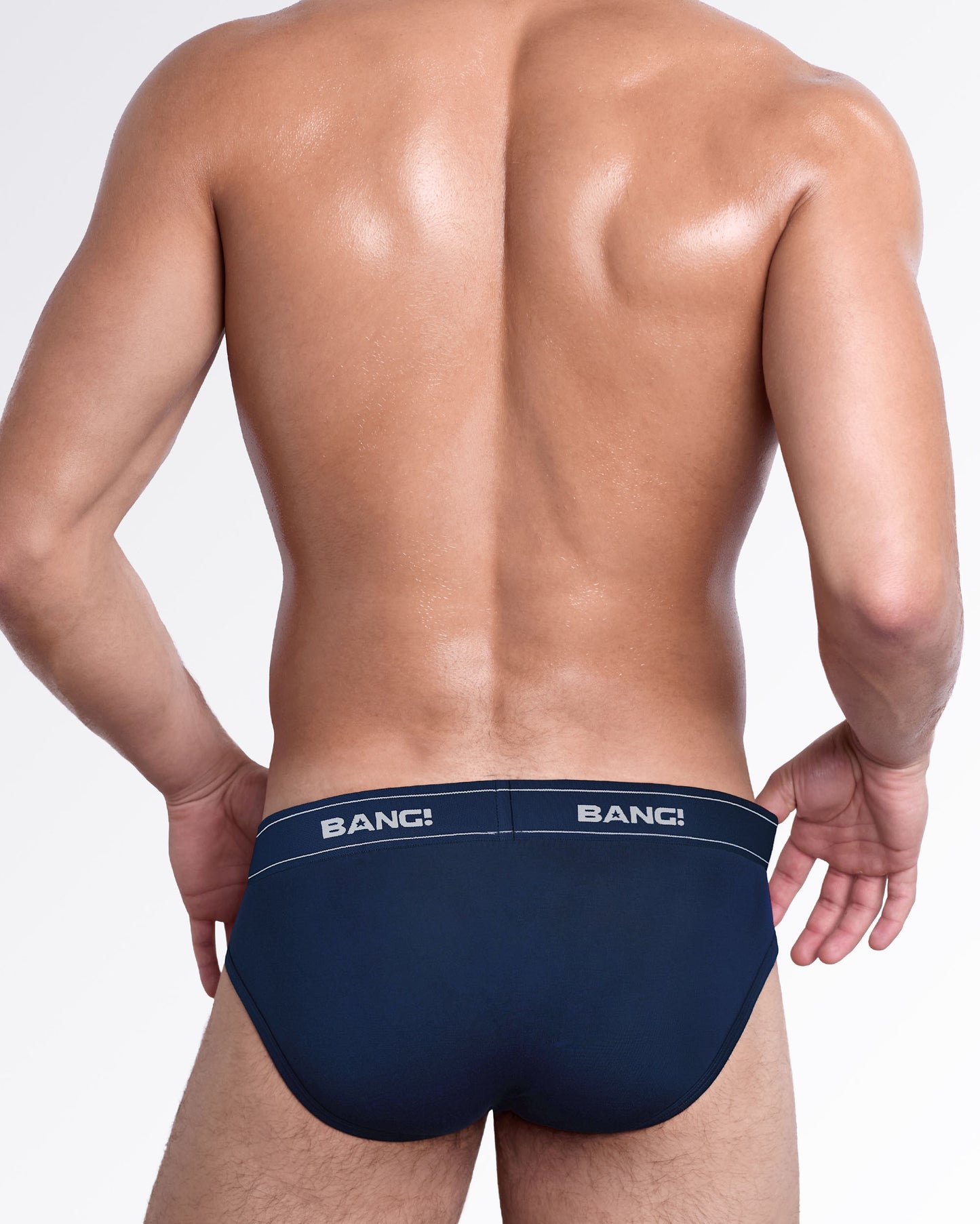 Back view of BANG! Miami Skin Soft Modal Cotton Briefs in navy blue featuring full rear coverage, smooth modal fabric, and branded waistband.