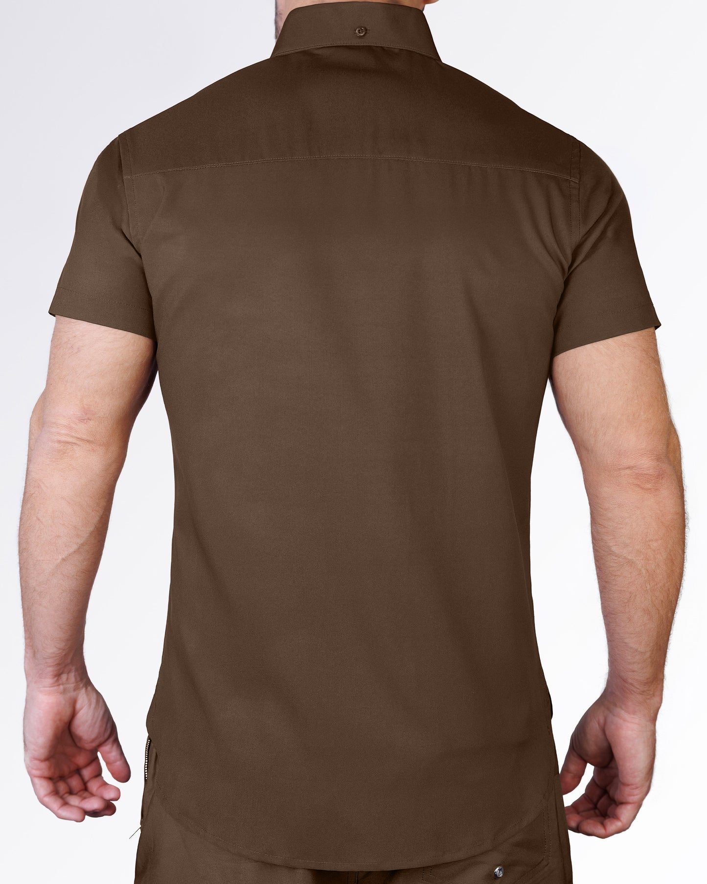 DC2 Miami That's That Me Espresso Stretch Shirt – back view of men's slim-fit short sleeve resort shirt in espresso brown