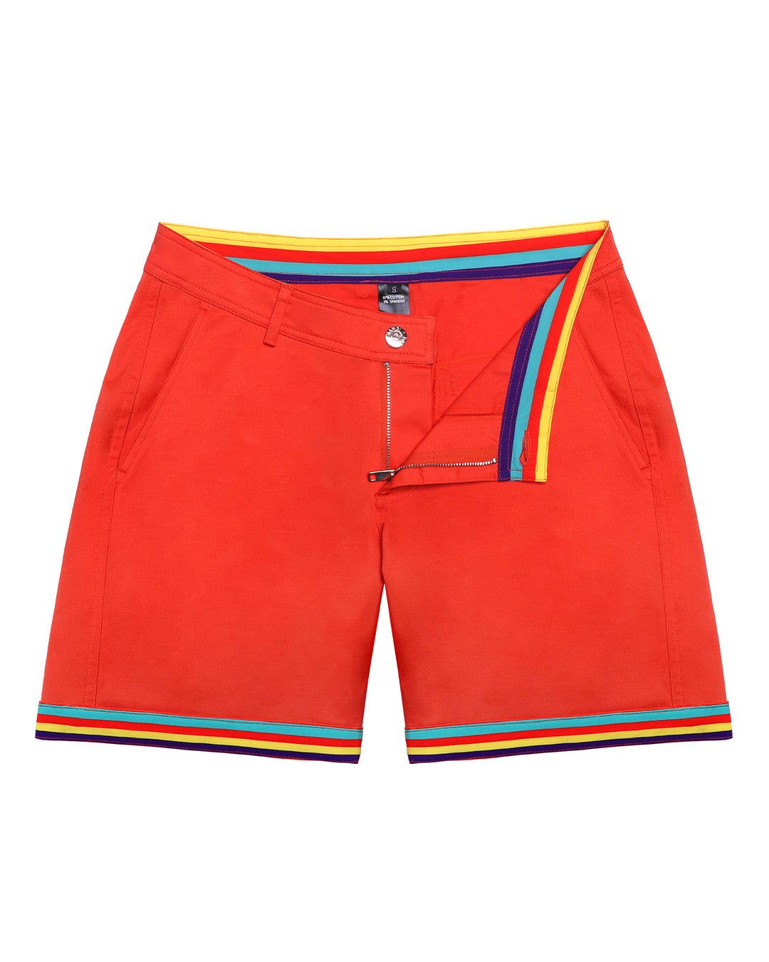 Classic chino shorts for men in a cotton blend from Bang! Clothing from Miami. Features two front pockets and custom engraved button front closure with zip fly.