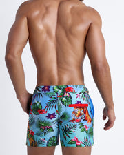 Back view of the DISCO JUNGLE  beach shorts for men made by the Bang! official brand of men's beachwear.