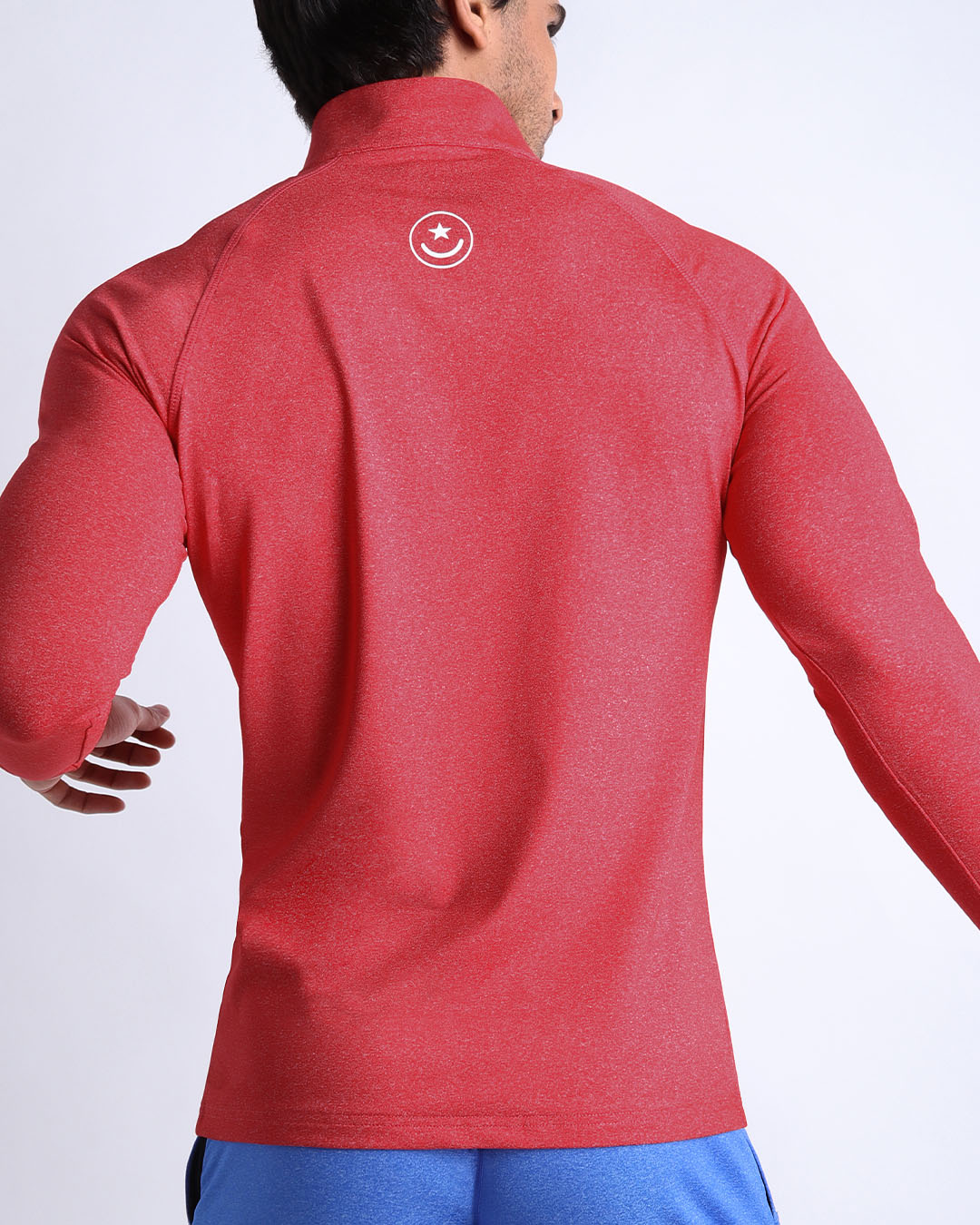 Back view of the READY RED men's fitness pullover shirt in a cool red color by BANG! menswear Miami.