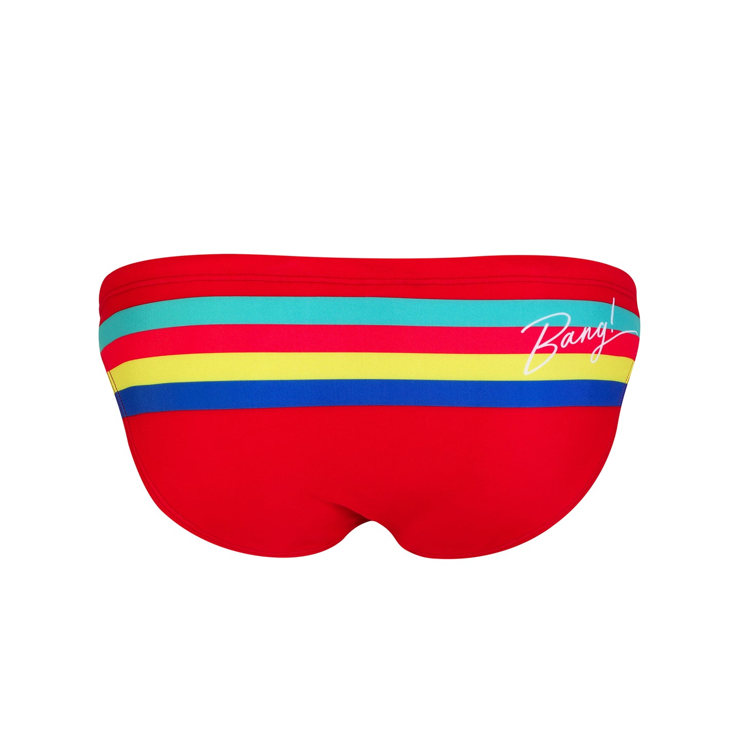 Back view of a premium men’s Mini Brief by the Bang! Clothes company in Miami, Florida. This bathing suit features premium quality fabrics and bold colors