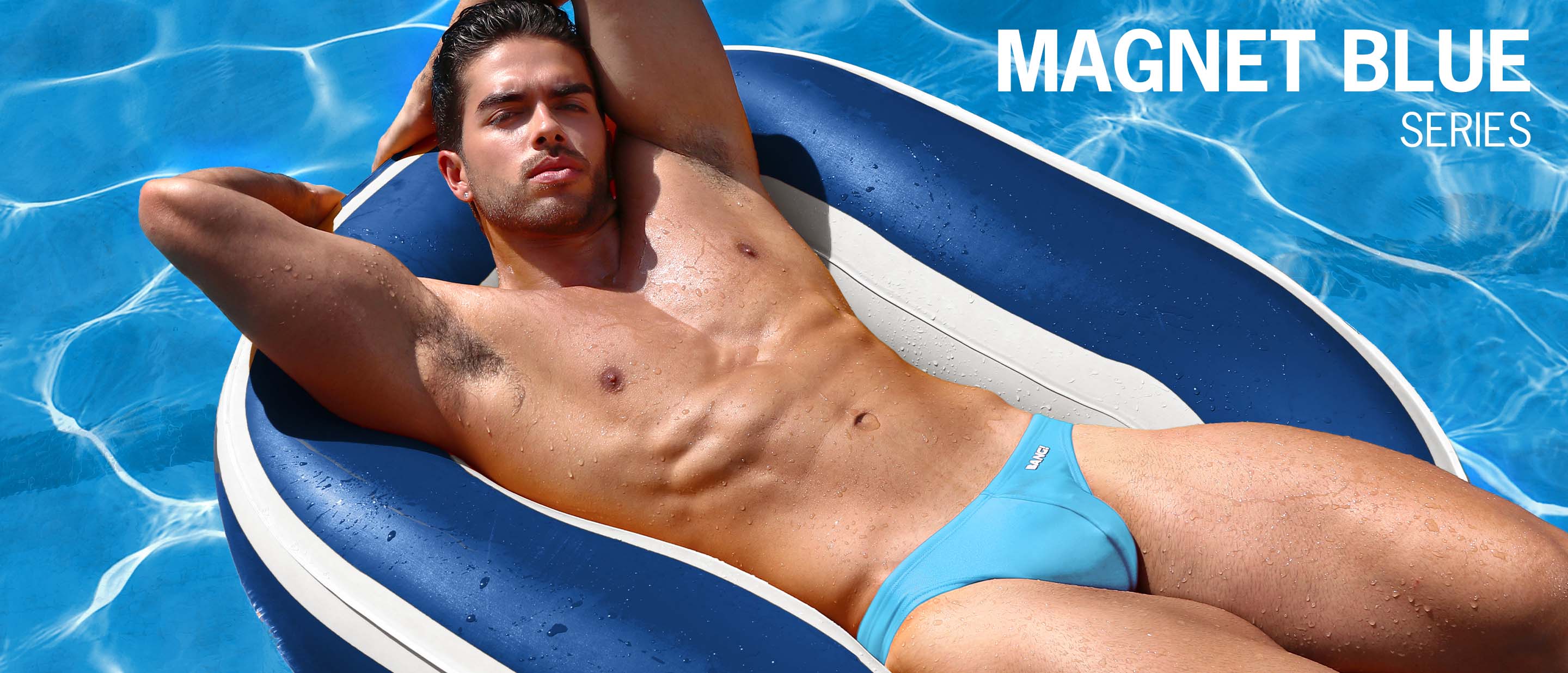 The MAGNET BLUE Series of Swimsuits for men by BANG Clothing Miami.