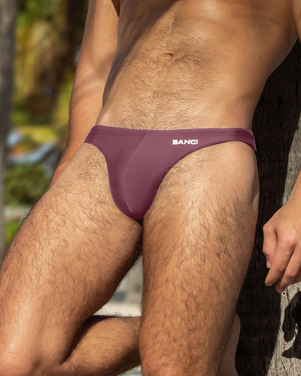 The BUST A MAUVE swimwear series by BANG! Miami, featuring light mauve purple color in all men&
