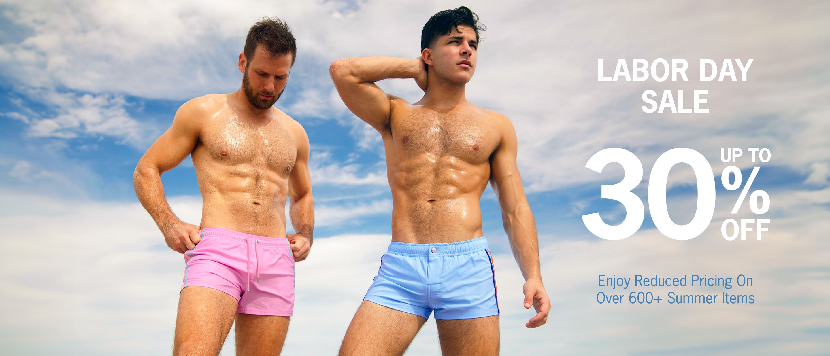 The LABOR DAY SALE of Bang! Miami: enjoy up to 30% off on men's summer wear, beachwear, swimsuits, beach shorts, men's shirts, tank tops, and summer shorts. 