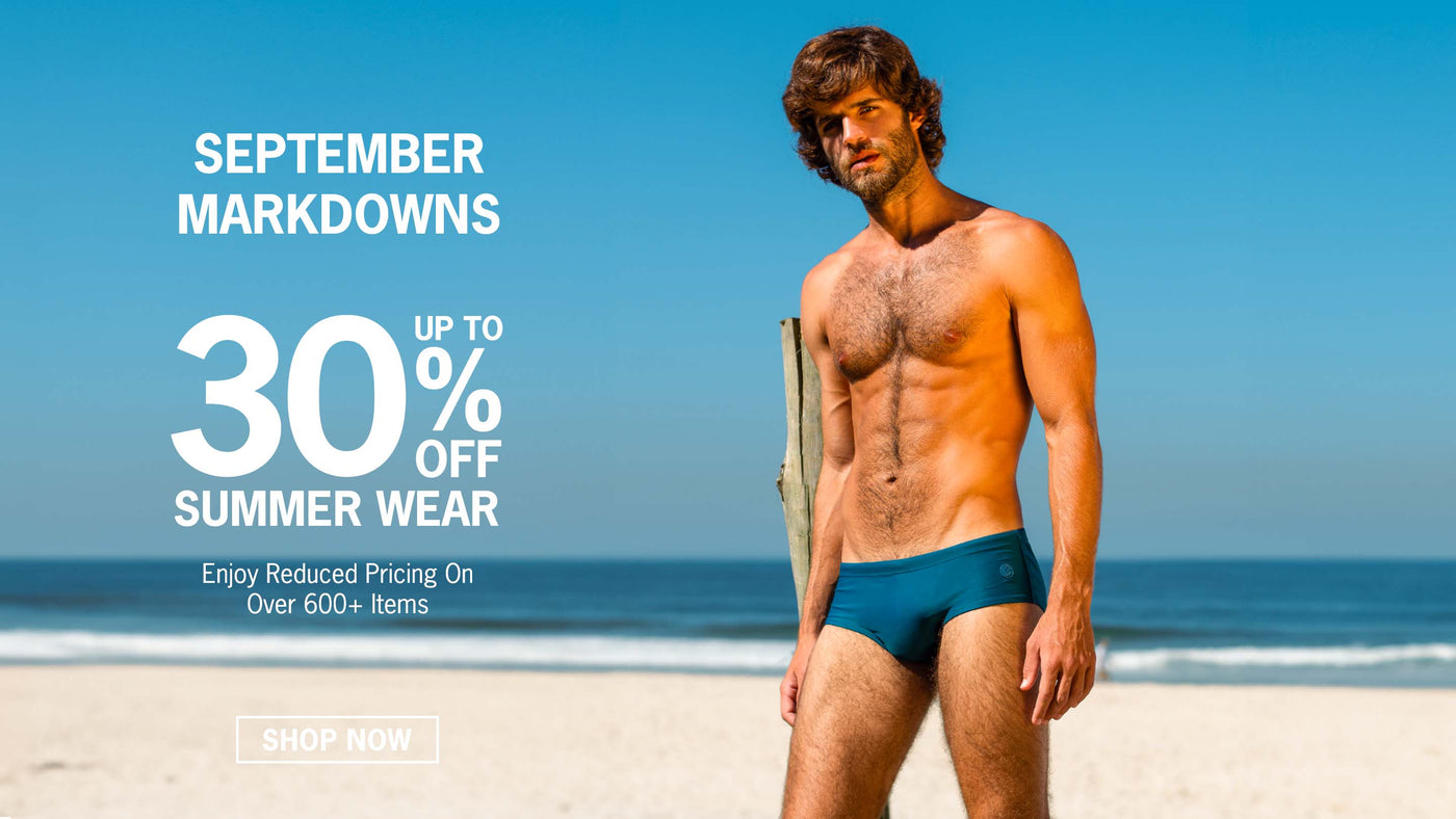 SEPTEMBER MARKDOWNS of Bang! Miami: enjoy up to 30% off on men's summer wear, beachwear, swimsuits, beach shorts, men's shirts, tank tops, and summer shorts. 