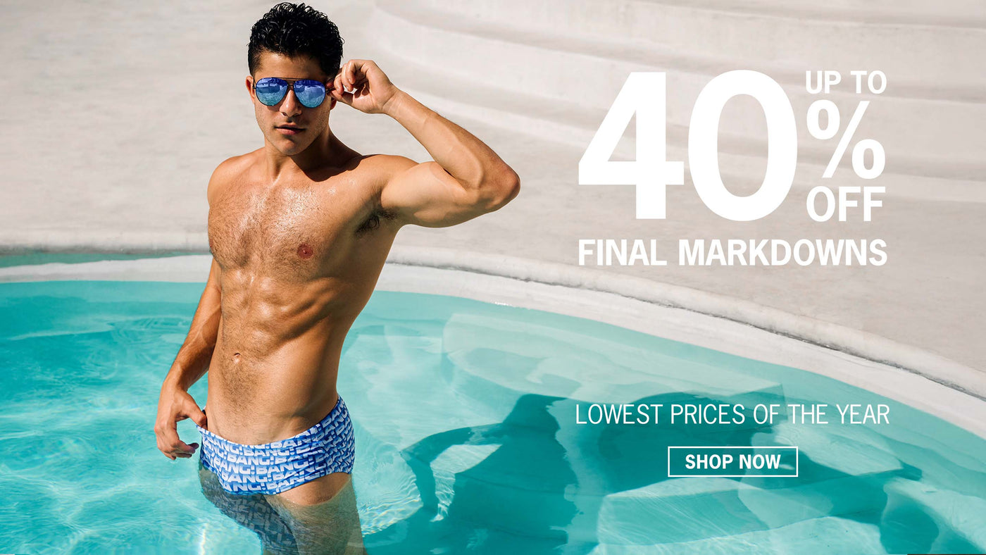 NOVEMBER MARKDOWNS of Bang! Miami: enjoy up to 40% off on men's summer wear, beachwear, swimsuits, beach shorts, men's shirts, tank tops, and summer shorts. 