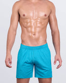 DC2 AERO BLUE Jogger Shorts — front view worn by model, showing athletic fit and elastic waistband.