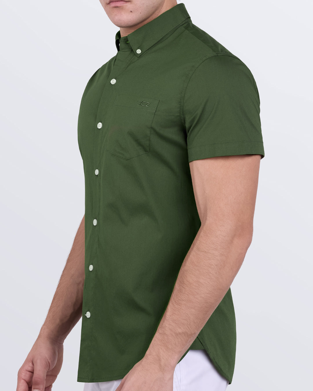 Alpha Green slim-fit cotton shirt for men featuring tapered side profile and button-down collar by DC2.
