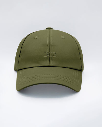 DC2 Resort Cap in Army Green — front view showcasing a curved brim, structured crown, and tonal embroidered DC2 logo.