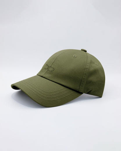DC2 Resort Cap in Army Green — angled view emphasizing the curved brim, clean stitching, and minimal DC2 embroidery.