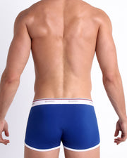 Back view of model wearing the BLUE AMBITION men’s beathable cotton boxer briefs for men by BANG! Underwear trunks provide all-day comfort and secure fit.
