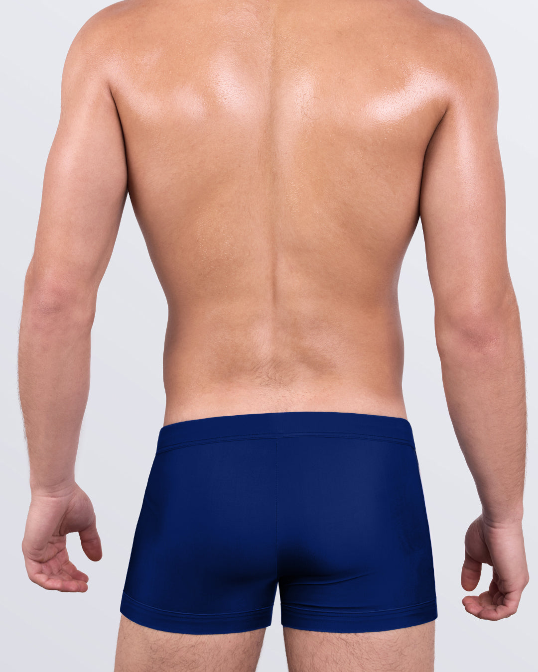 DC2 Blue by the Ocean Swim Trunks — back view showing smooth tailored finish and structured rear panel.