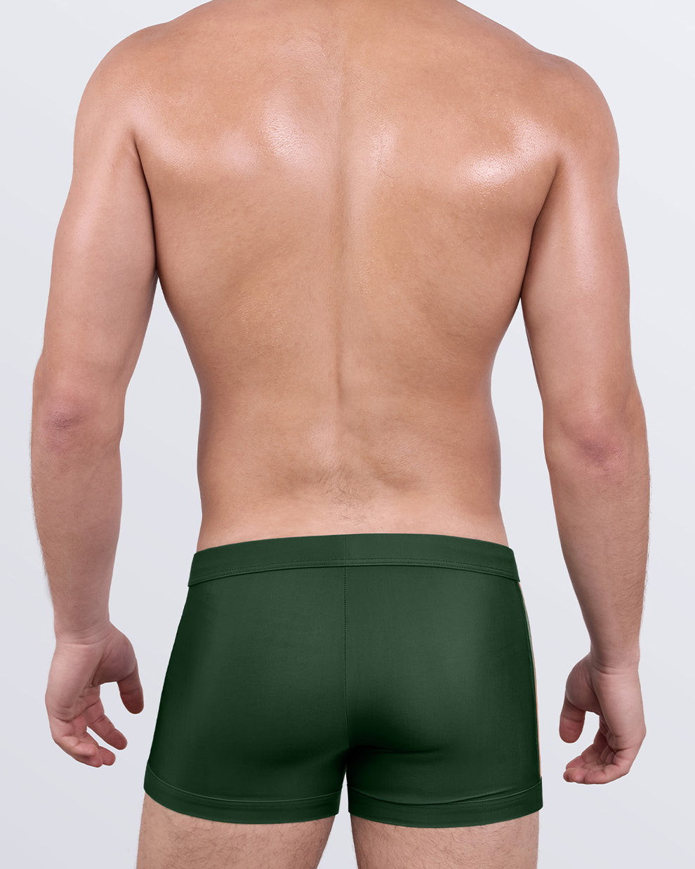 DC2 BRAVE GREEN Swim Trunks — back view showing contoured fit and minimal rear seams for a sleek look.
