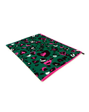 The CAMO CHAMELEON quick-dry microfiber towel in a forest green color with white and pink camo print made by the Bang! brand of men's beachwear.