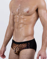 Limited Edition CASINO ROYALE Swim Brief in Leopard + Black – a signature BANG! look featuring high-contrast animal print and precision cut design.