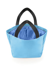 Back view of the COASTAL BLUE Poolside Tote Bag by DC2 Miami, highlighting the subtle solid blue color across the entire exterior. The bag features wide, sturdy black handles and a spacious interior, perfect for carrying essentials for beach trips or everyday use.