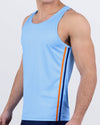 Side view of the COASTAL BLUE beach quick-dry tank top for men features a in a solid blue color, made by DC2 a capsule brand by BANG! Clothes in Miami.