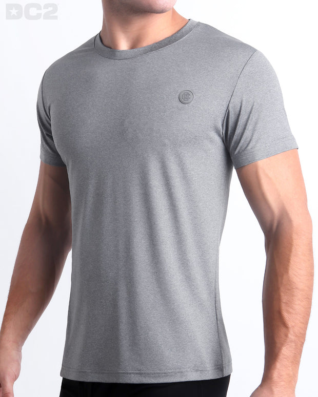 Side view of men’s performance exercise top in a light gray color made by DC2 the official brand of mens sportswear.