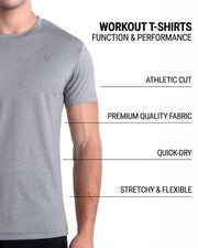 Men’s quick-dry workout T-shirt in COMPOUND GREY by DC2 keeps you feeling comfortable and looking sharp all day. Features an athletic cut, premium quality fabric, quick-dry technology, and is stretchy and flexible.