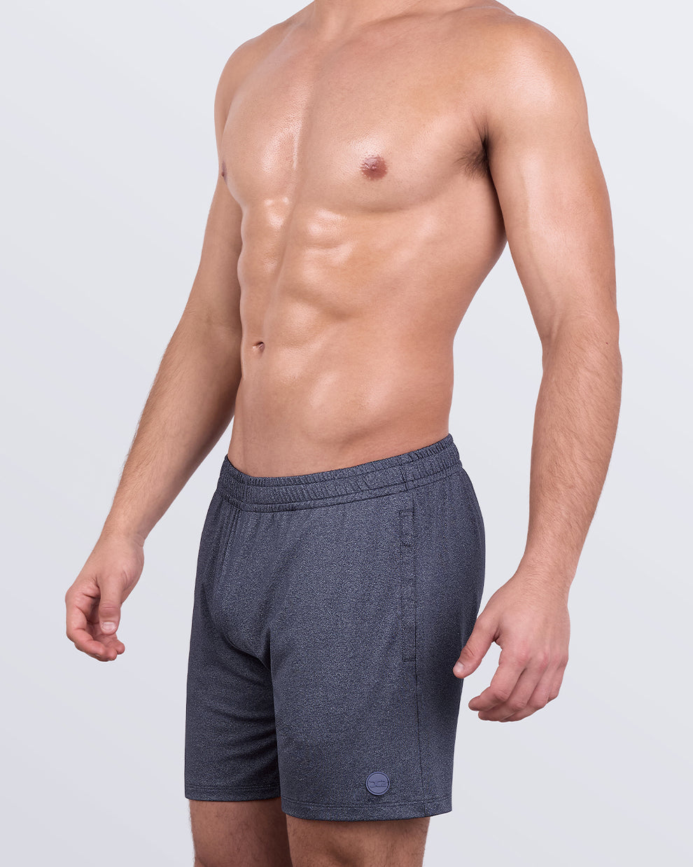 DC2 COMPOUND BLUE Jogger Shorts — side angle showcasing tonal stitching, side pockets, and soft stretch fit.