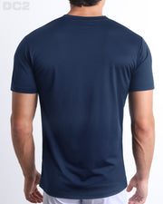 Back view of the CORE BLUE men's fitness shirt in a vibrant dark blue color. These premium quality quick-dry t-shirts are DC2 by BANG! Clothes, a men’s beachwear brand from Miami.