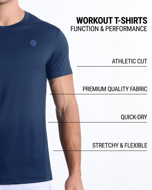 Men’s quick-dry workout T-shirt in core blue by DC2 keeps you feeling comfortable and looking sharp all day. Features an athletic cut, premium quality fabric, quick-dry technology, and is stretchy and flexible.