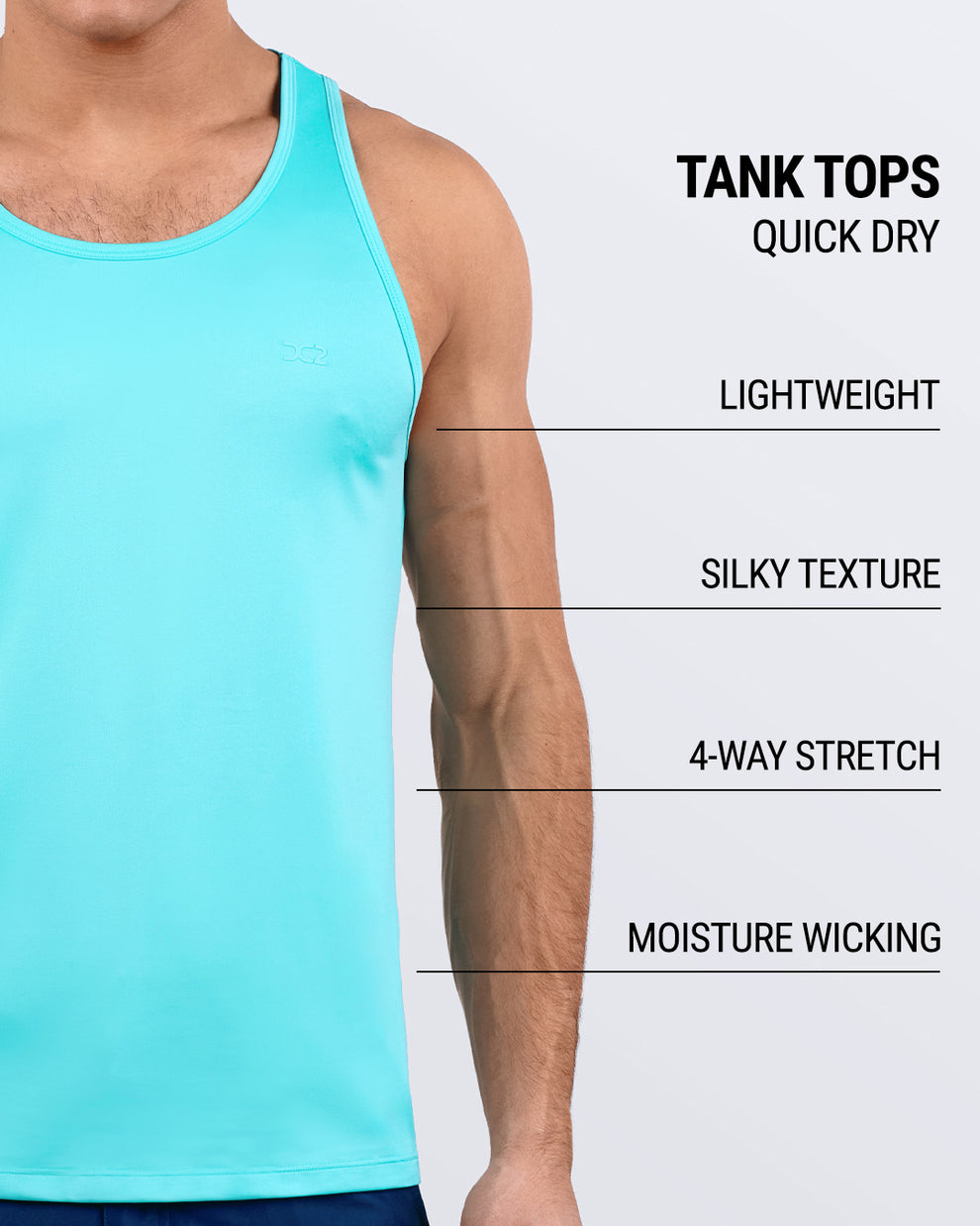 DC2 Celestial Blue Men’s Fitness Tank Top – Performance Activewear with Breathable Quick-Dry Fabric, 4-Way Stretch, and Sweat-Wicking Technology.