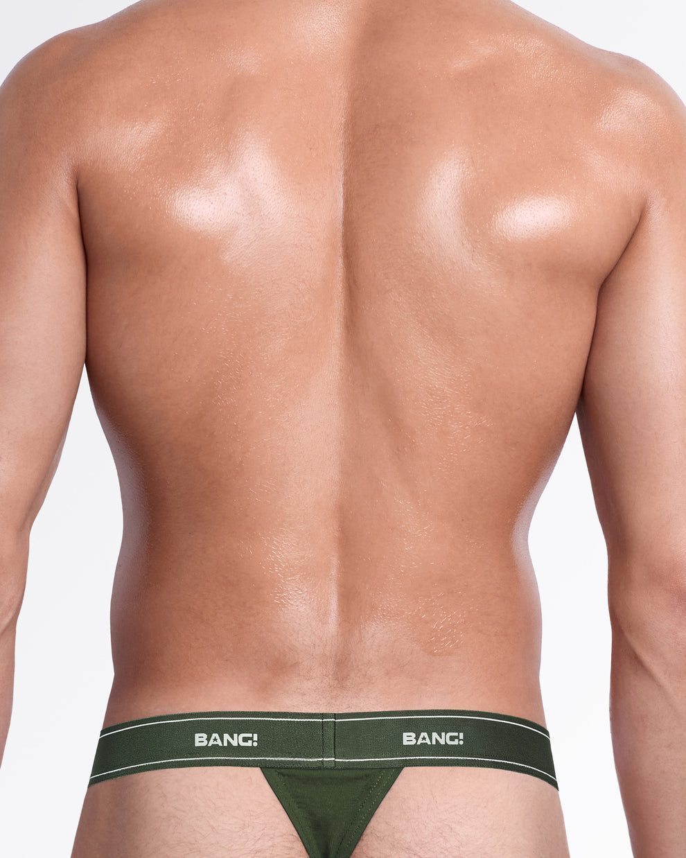 Back view of the Deep Green Skin Soft Thong by BANG!, showcasing a sleek thong back, soft cotton-modal fabric, and signature BANG! waistband.