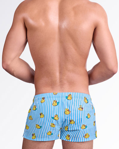 BANG Ducks Just Wanna Have Fun Show Shorts — back view highlighting the fun duck print, rear pocket detail, and tailored short-length silhouette designed for playful poolside style.