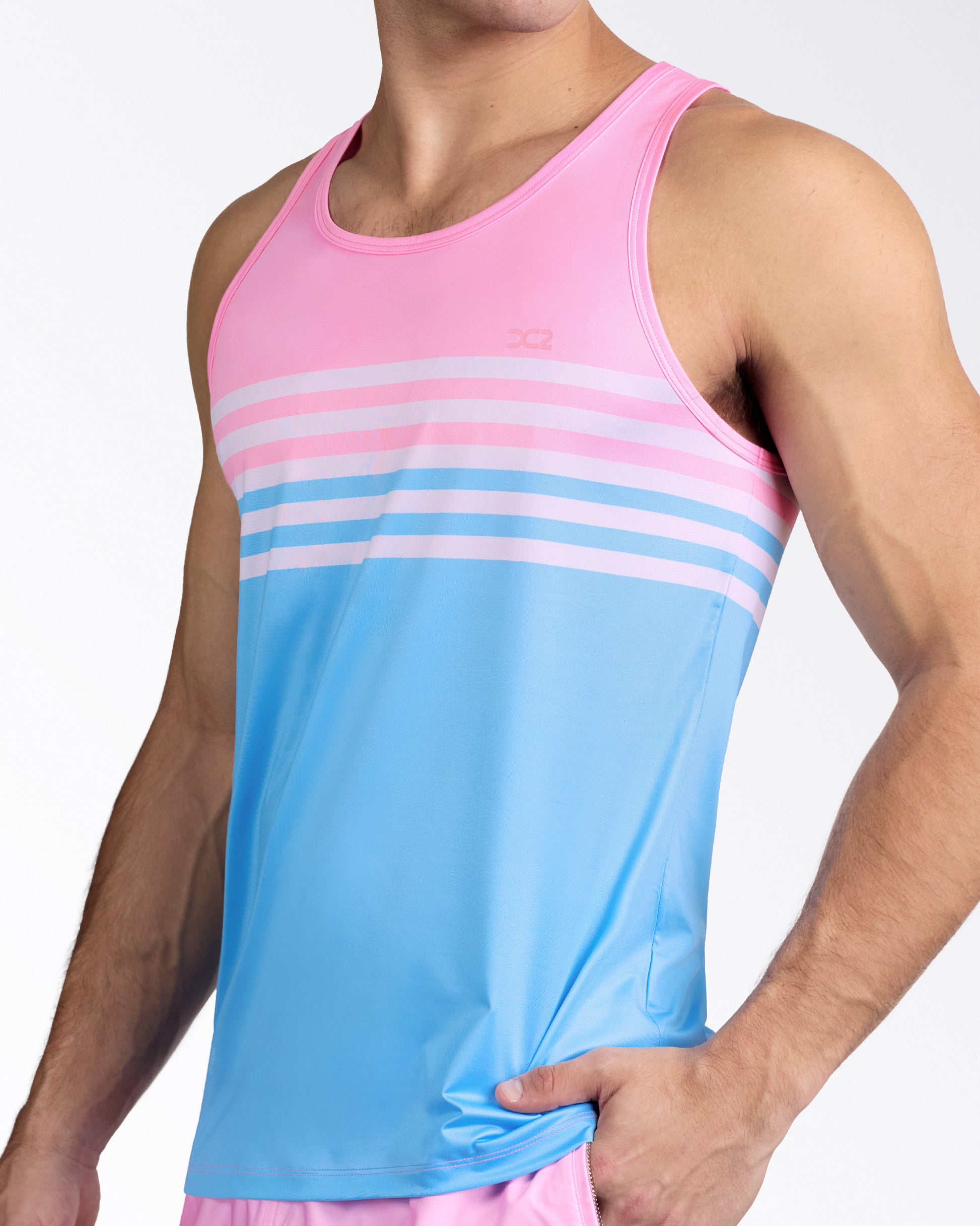 DC2 Equinox Pastels Gym Tank Top — angled side view showcasing tailored fit, smooth stretch performance fabric, and subtle DC2 chest logo.