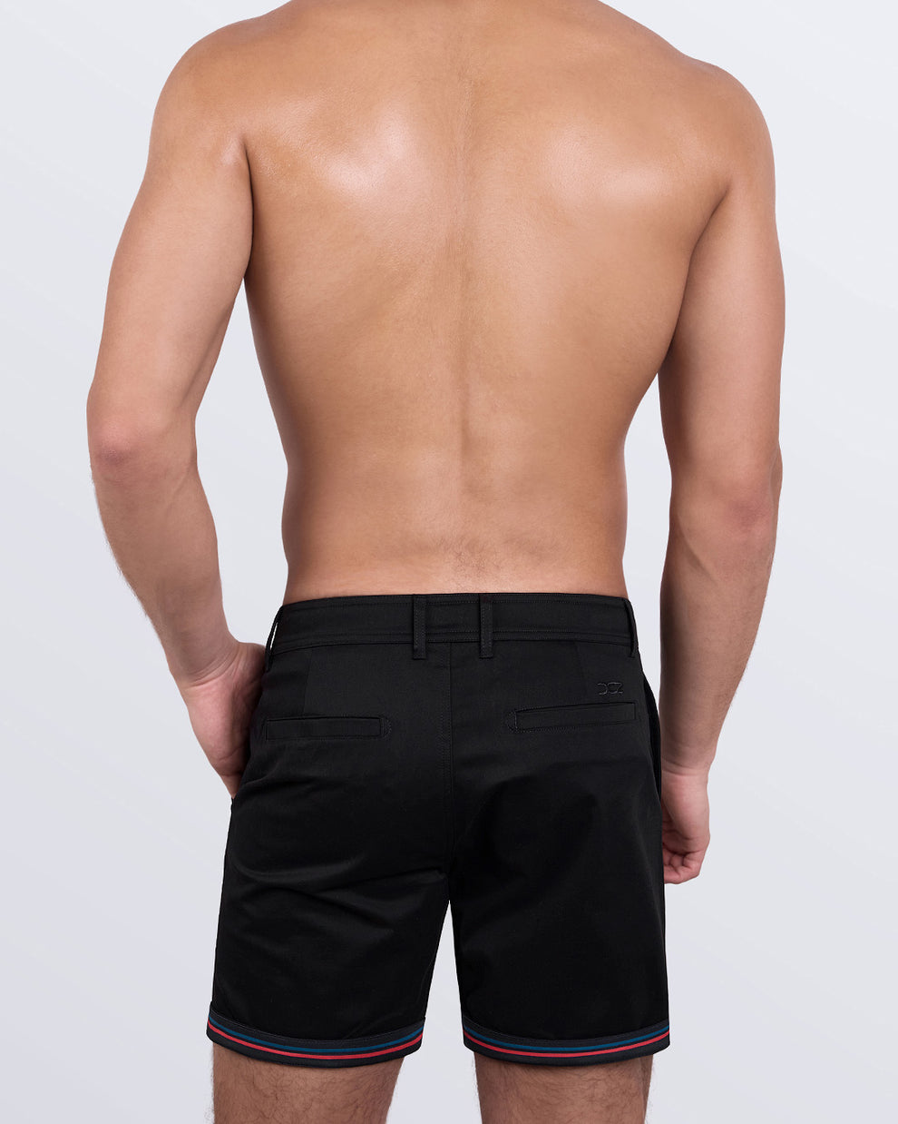 DC2 EXPLICIT BLACK Street Shorts — back view showing welt pockets and tonal DC2 embroidery detail.