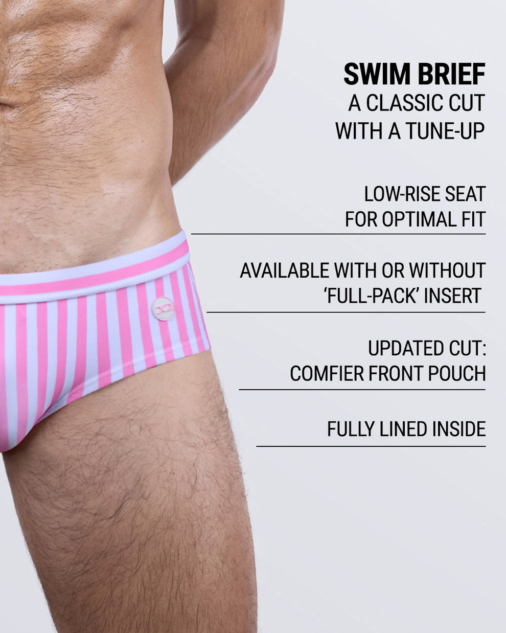 This men’s swimsuit features a low-rise seat for an optimal fit, is available with or without the signature ‘Full-Pack’ insert, includes a comfier front pouch, and is fully lined inside for premium comfort and support.