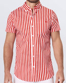 Men's short sleeve striped shirt in red and white – FAST LINES Rapid Red by DC2 Clothing