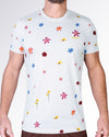 Flower Powers Cream Graphic T-Shirt by DC2 Miami featuring a cream base with scattered multicolor floral illustrations and a lightweight summer look.