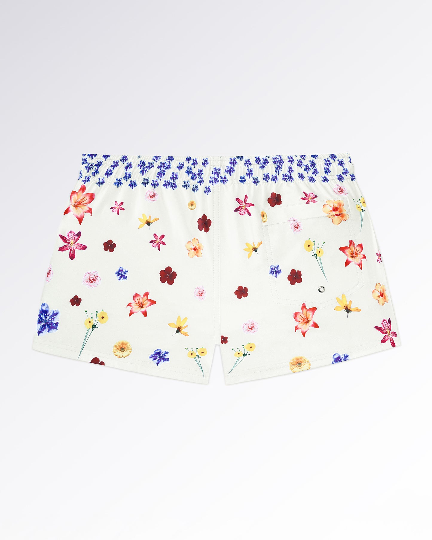 DC2 Flower Powers (Cream) Poolside Shorts — back flat-lay view displaying the full floral pattern layout and rear pocket placement.