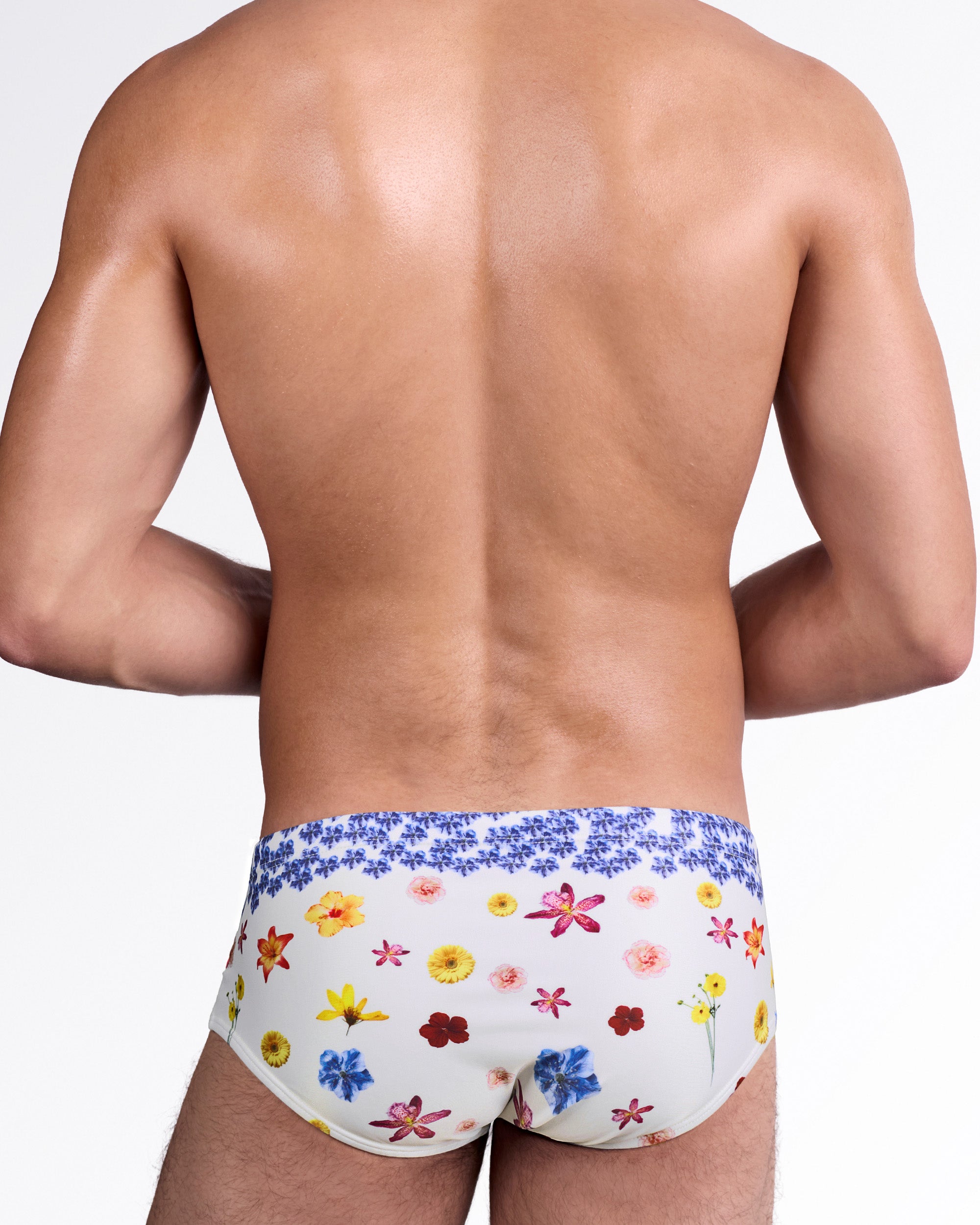 DC2 Flower Powers (Cream) Swim Sunga — back view showing full coverage rear and all-over floral placement against the cream background.