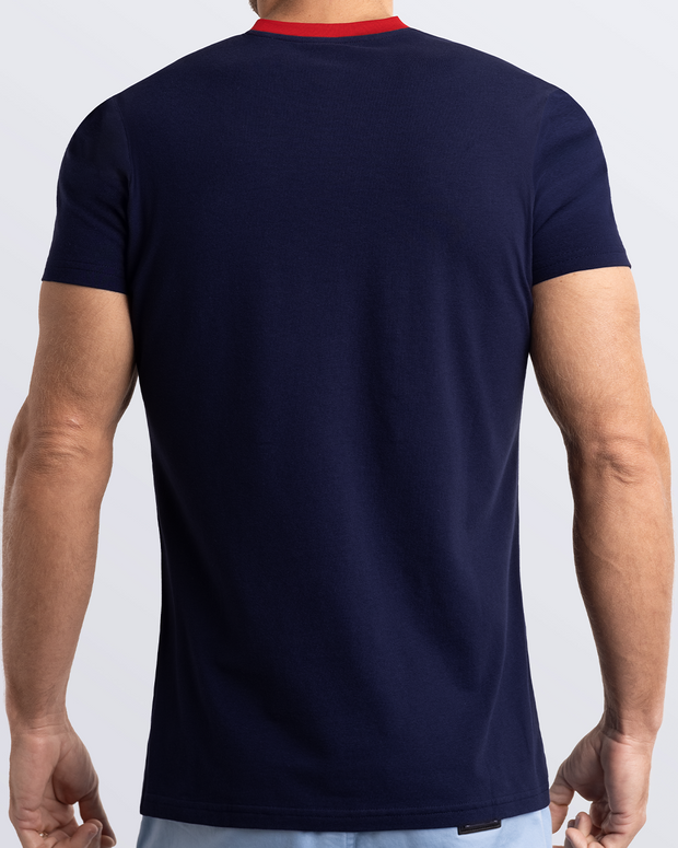 Back view of a navy blue men&