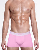 Model wearing Gently Pink Skin Soft boxer briefs for men, with a contour pouch, soft modal cotton fabric and tonal BANG! waistband.