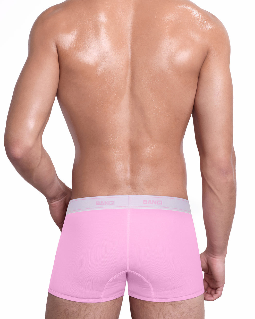 Back view of Gently Pink Skin Soft men’s boxer briefs, showing smooth coverage, short legs and a tonal branded elastic waistband.