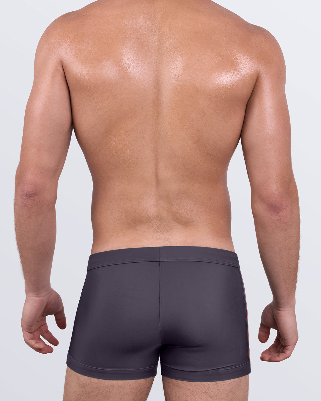 DC2 Gotham Grey Swim Trunks — back view showing smooth tailored construction and structured rear panel.