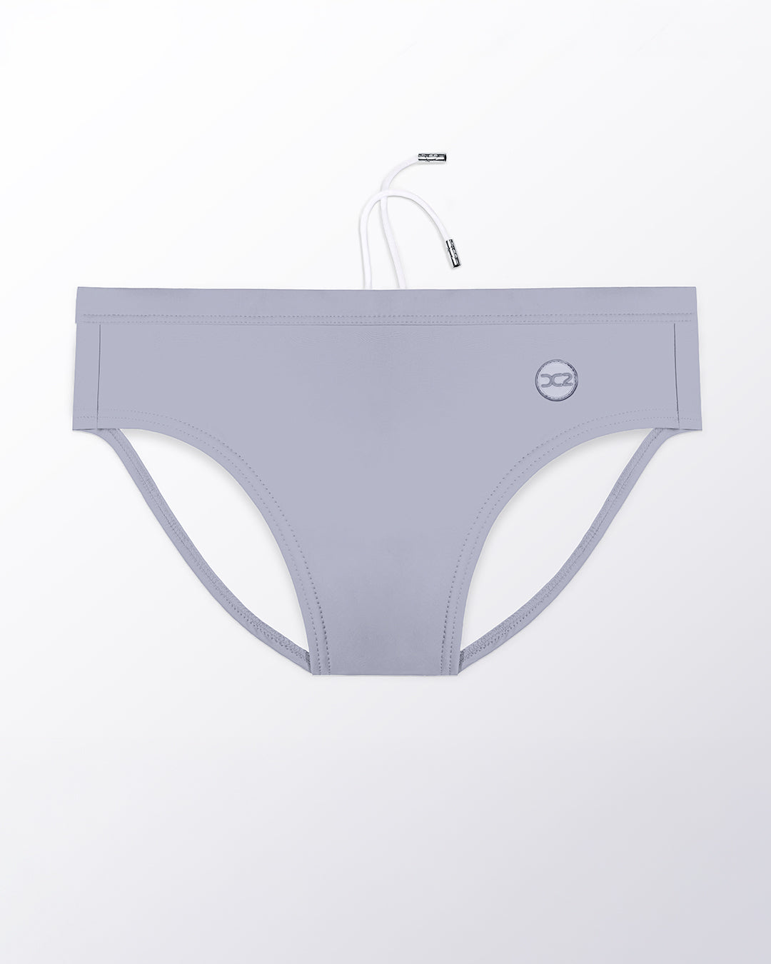 Flat lay of the DC2 Grey Anatomy Swim Brief, featuring a cool grey tone and sleek, sculpted swim brief design.