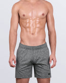 DC2 GROOVE Jogger Shorts — front view worn by model, featuring performance stretch fit and heathered charcoal color.